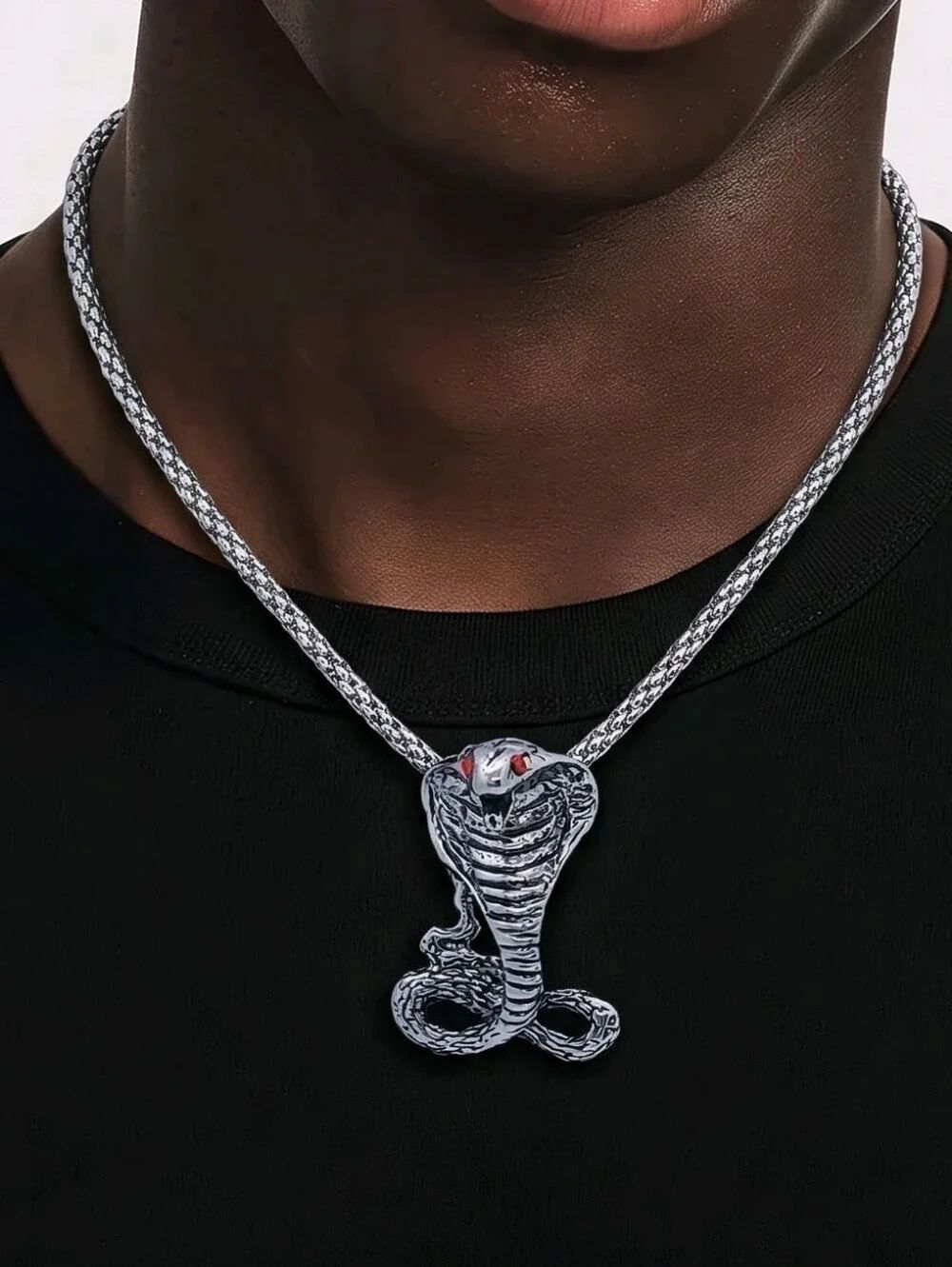 Stainless Steel Red Eye King Cobra Pendant Men's Hip Hop Necklace 22" Chain New